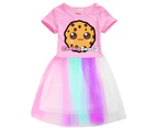 Kids Girls CookieSwirlC Short Sleeve Rainbow Tulle Tutu Princess Dress Party Summer Sundress - Pink