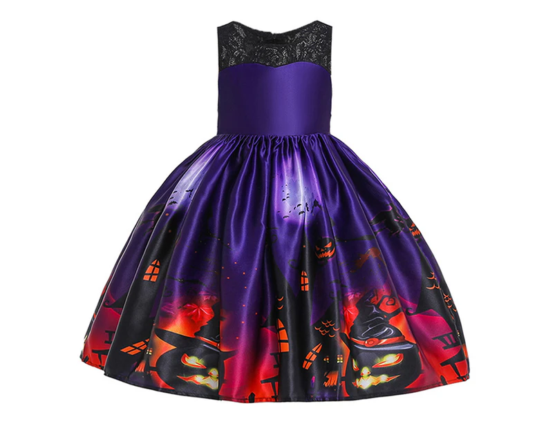 Halloween Kids Girls Floral Fancy Dress Ball Gown Sleeveless Party Swing Skater Dress - Purple B