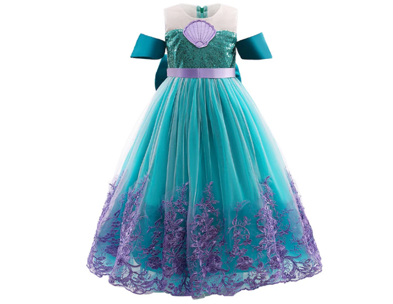 Little Mermaid Ariel Tulle Princess Dress Cosplay Costume Kids Girls Bowknot Formal Ball Gown