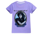 Kids Girls Wednesday Short Sleeve T-Shirt Tops Summer Casual Tee Blouse - Purple