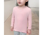 Kids Girls Casual Plain Long Sleeve Crew Neck T Shirt Tops Basic Tee Blouse - Pink