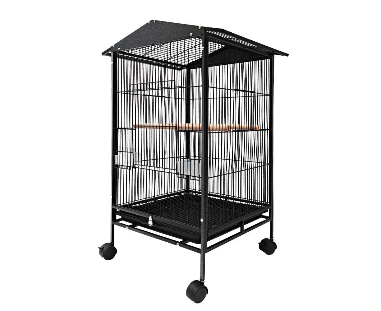 Taily 85cm Bird Cage Stand-Alone Aviary Budgie Perch Castor Wheel Large Cages w Removable Tray Black