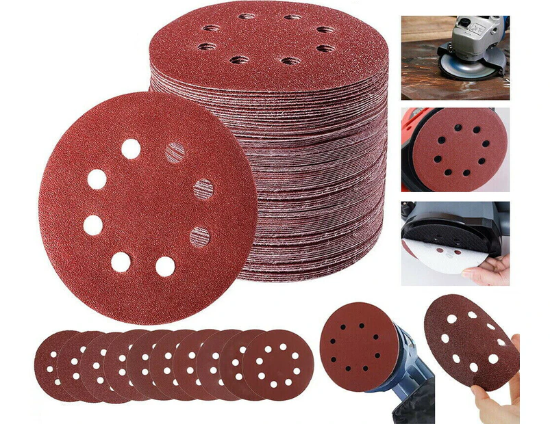 100x Sanding Discs 125mm Sandpaper 60 80 100 120 240 Grit Orbital