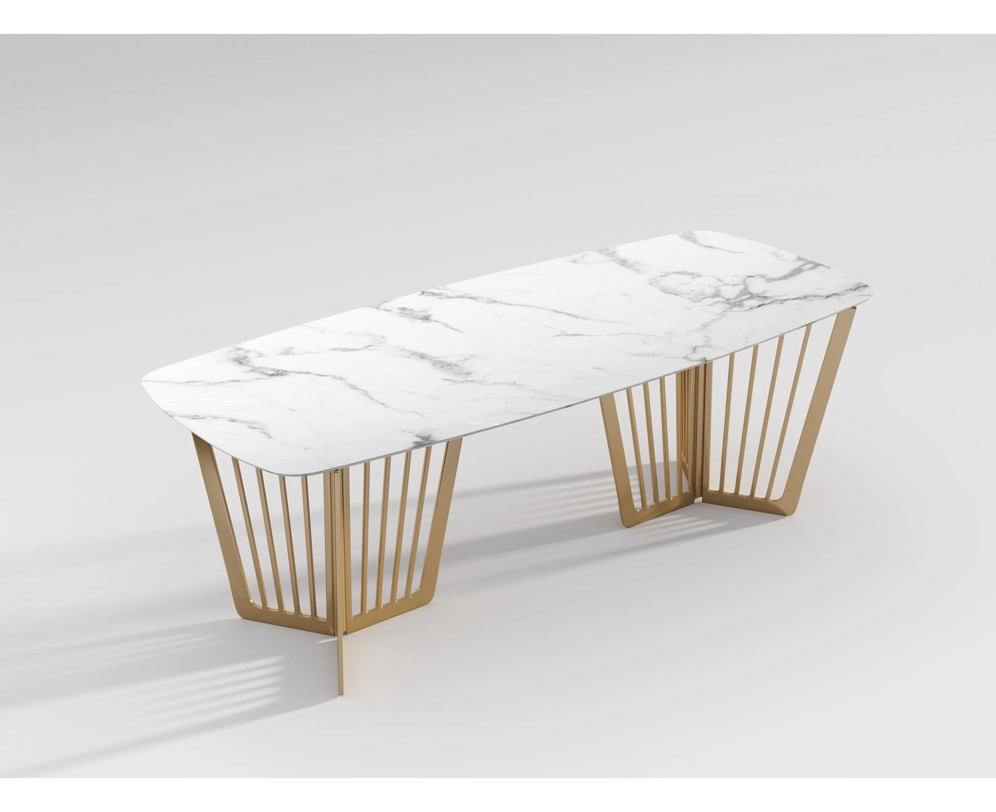 Aurora White Rectangular Marble Dining Table/Regular Veiny Tabletop/Square Corner