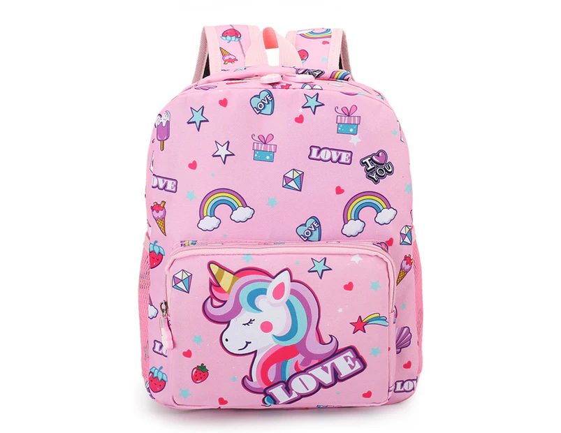 Girls Backpack School Bag Childrens Kids Toddler Nursery Unicorn Floral Rucksack - Pink
