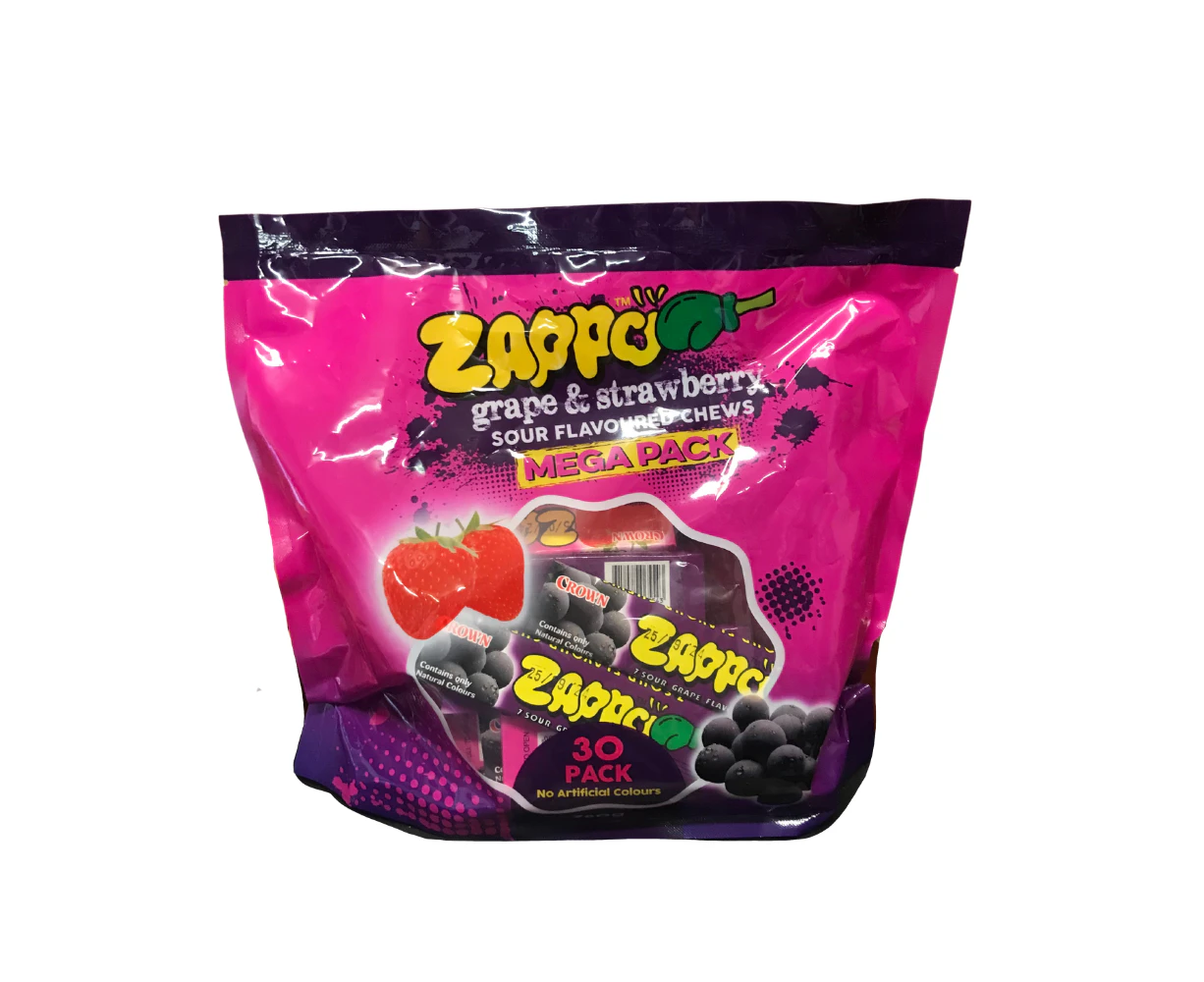 Zappo Grape and Strawberry Sour Chews 30 Mega Pack 780g