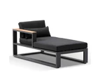 Outdoor Balmoral Outdoor Aluminium And Teak Timber Daybed Chaise Lounge - Outdoor Daybeds - Left Side Chaise - Charcoal Aluminium with Denim Grey Cushions