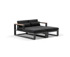 Outdoor Balmoral Daybed Outdoor Aluminium And Teak Lounge With Round Side Table - Outdoor Daybeds - Charcoal Aluminium with Denim Grey Cushions