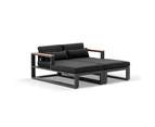 Outdoor Balmoral Outdoor Aluminium And Teak Timber Daybed Lounge - Outdoor Daybeds - Charcoal Aluminium with Denim Grey Cushions