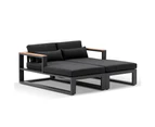 Outdoor Balmoral Outdoor Aluminium And Teak Timber Daybed Lounge - Outdoor Daybeds - Charcoal Aluminium with Denim Grey Cushions