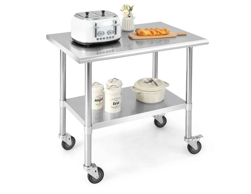 Giantex 91.5 x 61cm Stainless Steel Mobile Work Table Kitchen Food Prep Table w/Adjustable Lower Shelf Restaurant Work Bench
