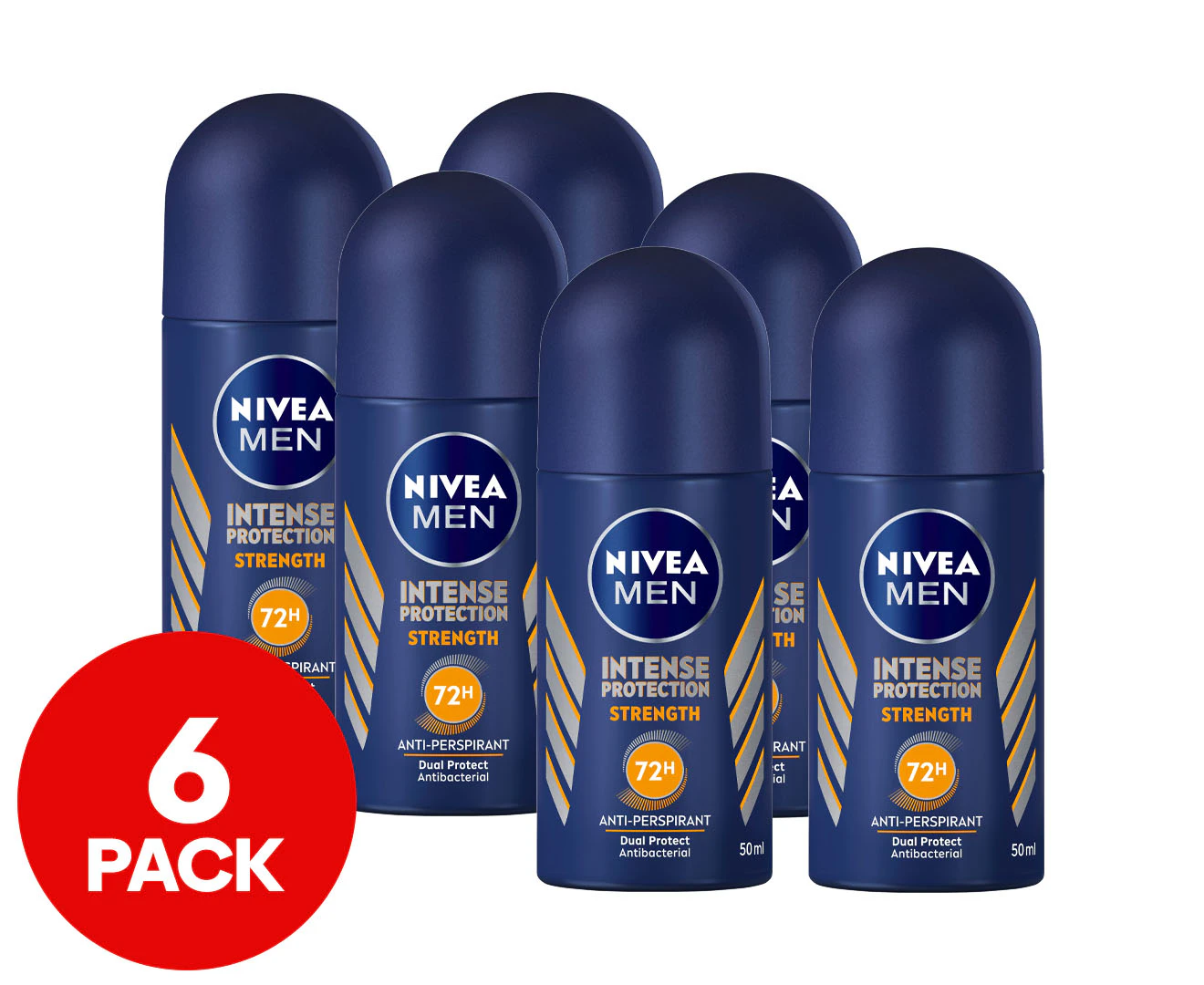 6 x Nivea Men Intense Protection Strength Roll-On Deodorant 50mL