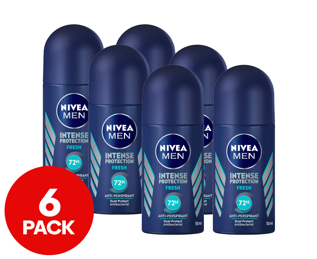 6 x Nivea Men Intense Protection Fresh Roll-On Deodorant 50mL