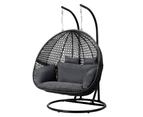 Gardeon Outdoor Egg Swing Chair Hanging Pod Chair Wicker Cushion 2 Person Grey