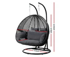 Gardeon Outdoor Egg Swing Chair Hanging Pod Chair Wicker Cushion 2 Person Grey