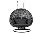 Gardeon Outdoor Egg Swing Chair Hanging Pod Chair Wicker Cushion 2 Person Grey