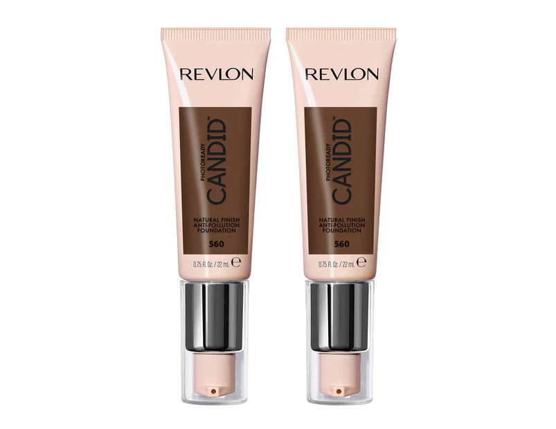 Revlon Photoready Candid Natural Finish Anti Pollution Foundation 22ml 560 Espresso 2 Pack