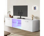 Advwin TV Entertainment Unit TV Cabinet Stand (160cm, White) With LED Glass Shelf Adjustable Height Tabletop TV Stand