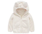 Kids Girls Boys Unisex Plush Fleece Warm Coat Teddy Bear Hooded Zip Up Jacket Outwear Ears Hoodie - White