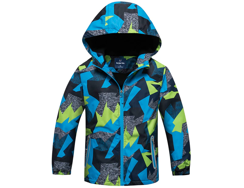 Boys Kids Geometric Print Fleece Lined Warm Winter Jacket Windproof Coat Hoodie Outwear
