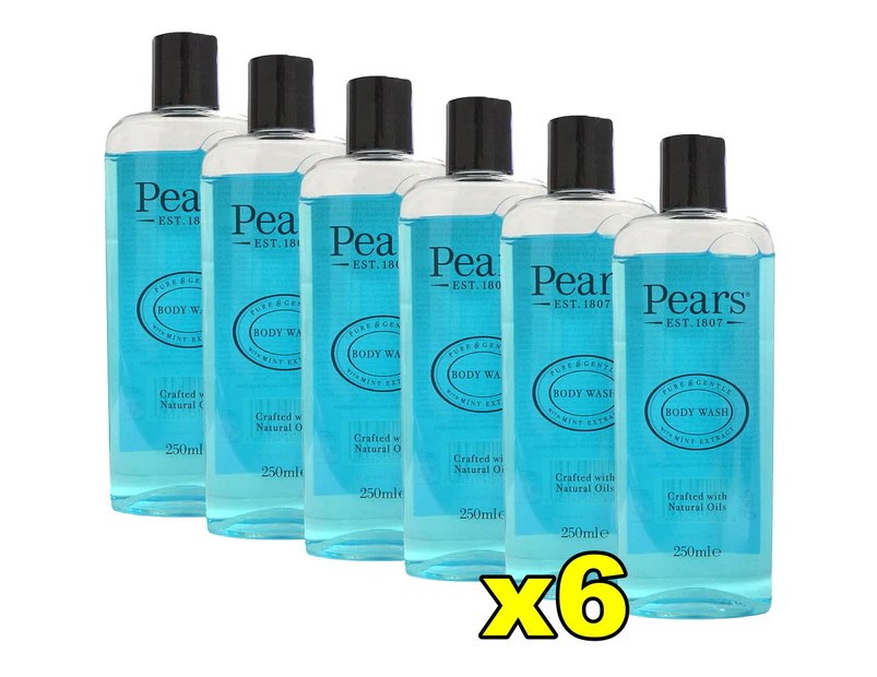 6x Pears Body Wash Soap Free Pure & Gentle Shower Gel Mint Extract 250mL