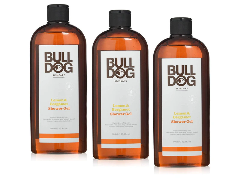 3x Bulldog Skincare Mens Shower Gel Lemon & Bergamot Body Wash 500mL