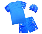 Rainbow Friends Swimming Costume Kids Boys Girls Swimwear Swimsuit T-Shirt Shorts with Swimming Cap - Blue