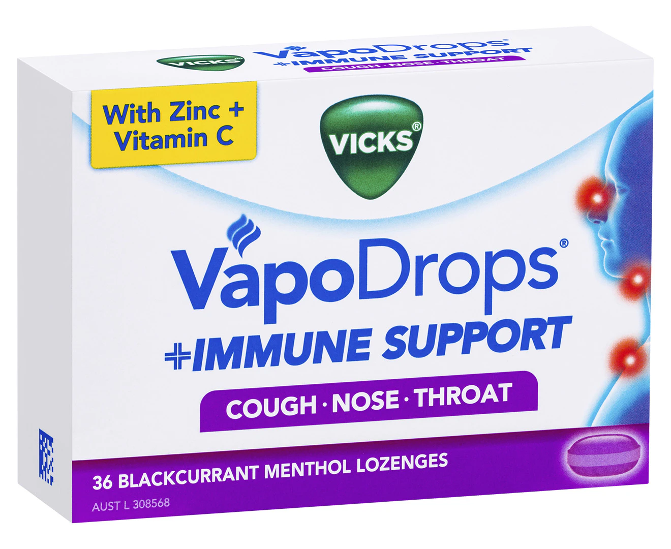 Vicks VapoDrops + Immune Support Lozenges Blackcurrant 36pk