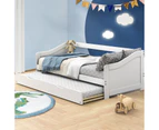 Oikiture Trundle Bed Frame Daybed Single Size Base Timber Wooden Kids Double Bed - White