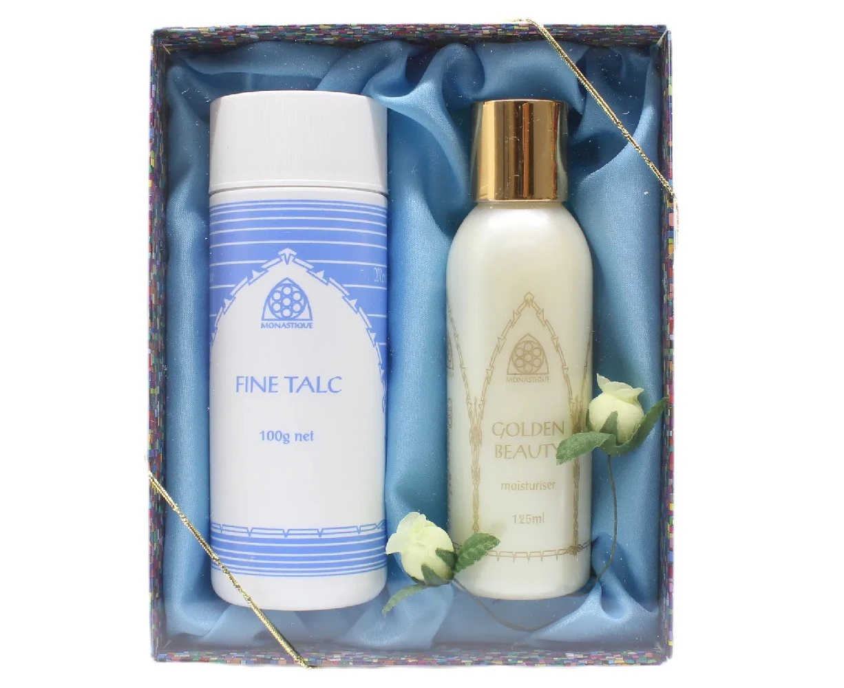 Monastique Golden Beauty Moisturiser 125ml and 100g Talc Gift Set