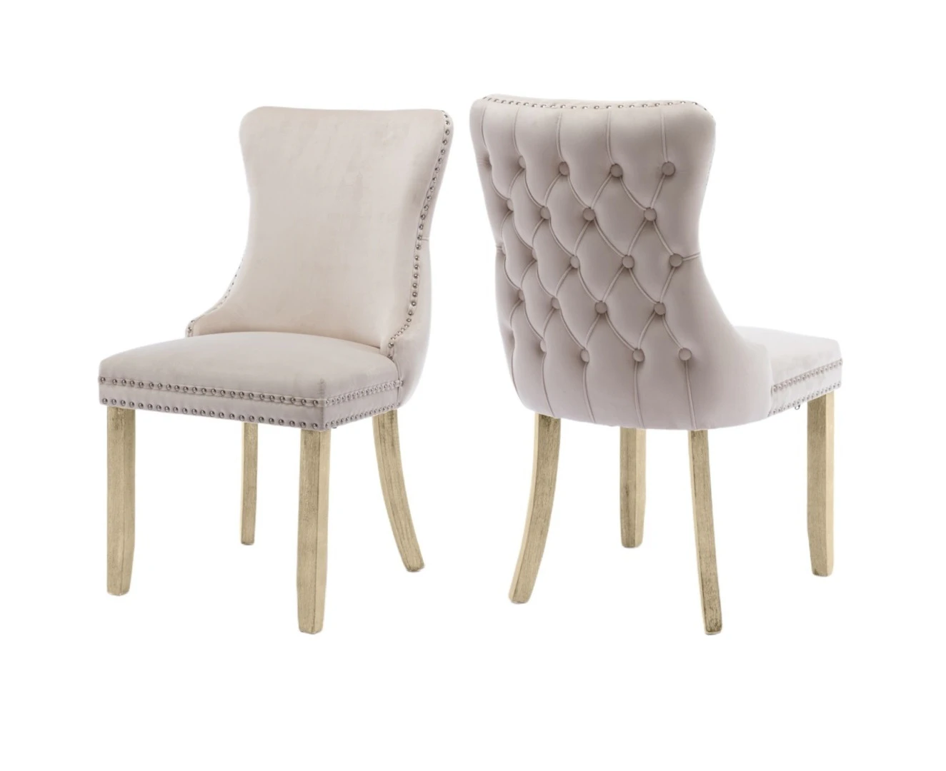 2x Velvet Dining Chairs Tufted Wingback- Beige