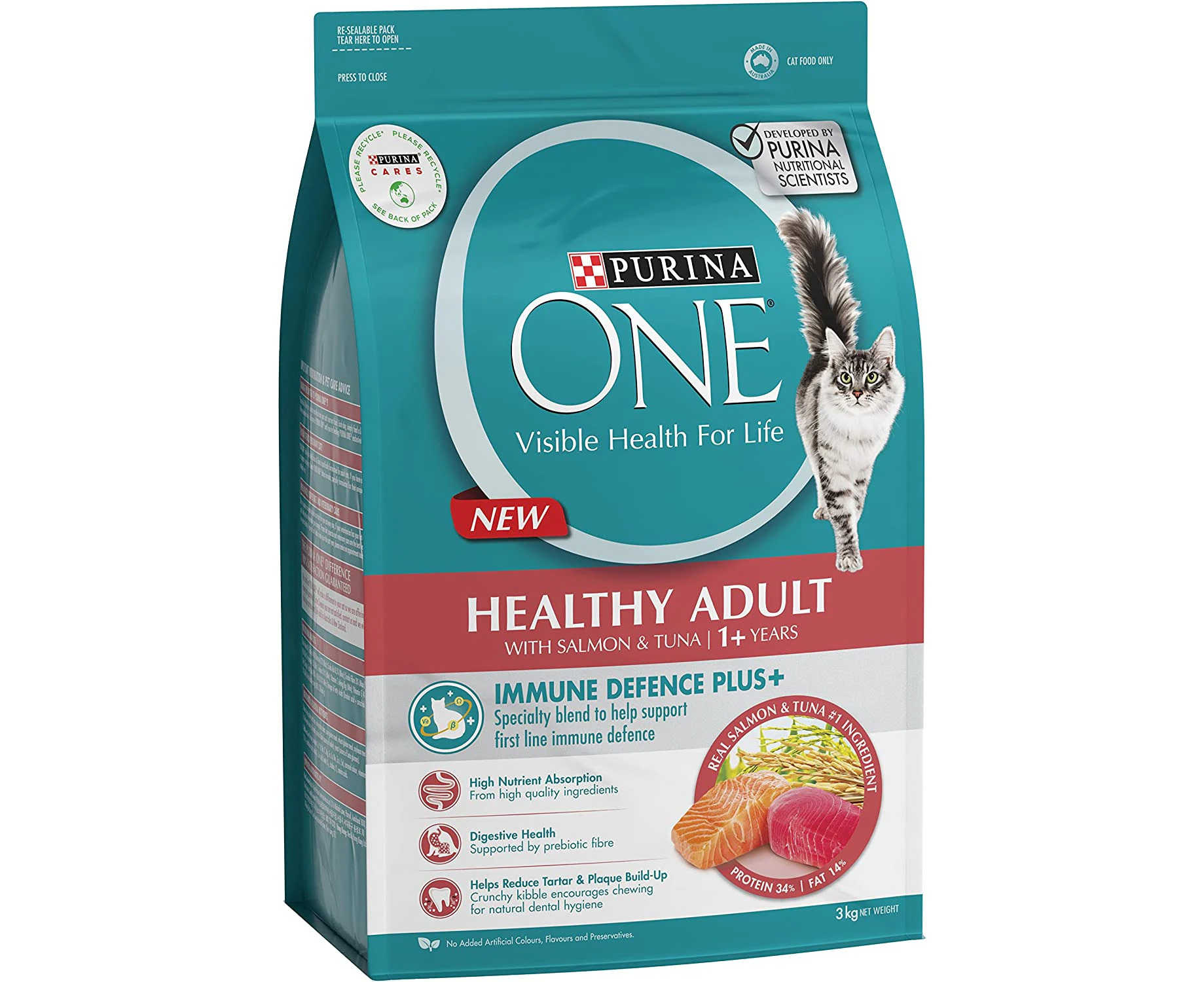 Purina One Adult Salmon And Tuna Dry Cat Food, 3 Kilograms