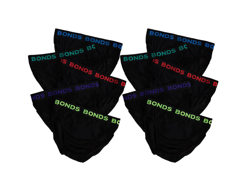 10 Pack Bonds Mens Black Cotton Hipster Briefs Undies Underwear M8DM5T Bulk