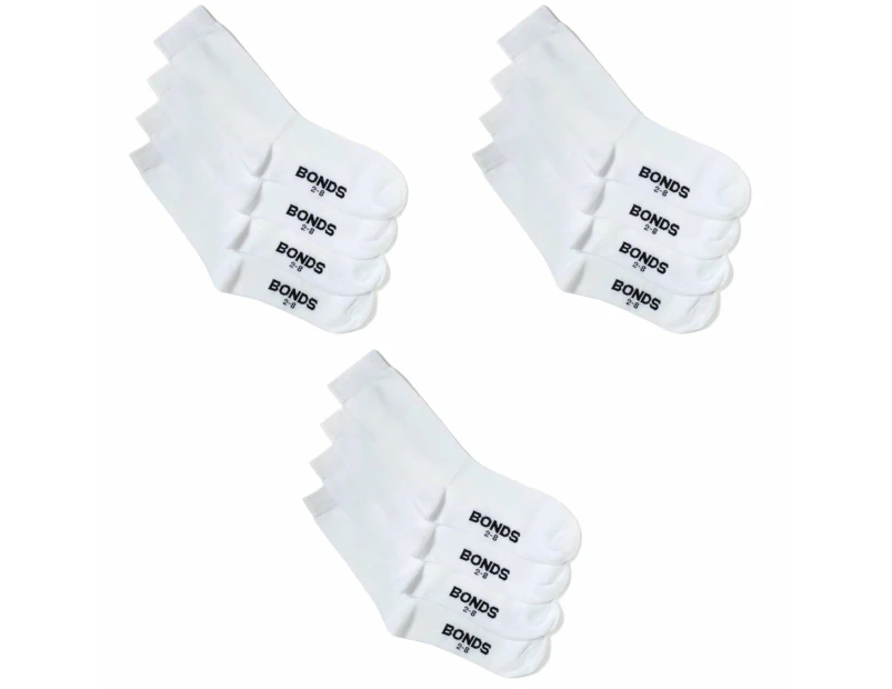 12 Pairs Bonds School Crew Oxford Kids Boys Girls Cotton White Socks R640OO Bulk