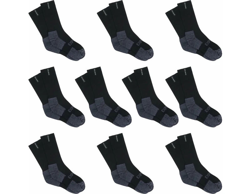 10 Pair Bonds Explorer Tough Work Crew Mens Black Thick Cotton Socks SYNH3N Bulk