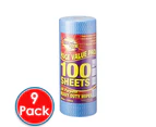 9 x Clean Scene All Purpose Heavy Duty Wipes Cleaners Blue 100 Pack 300 x 330mm