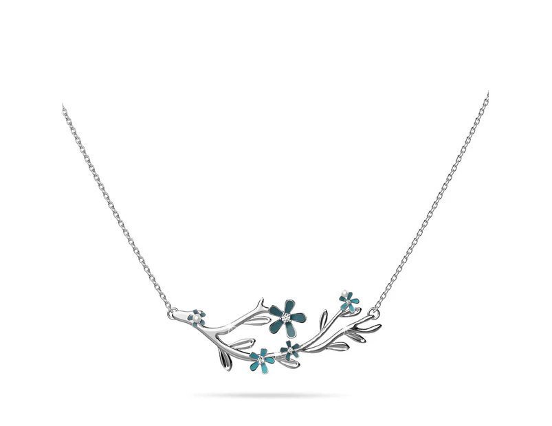 Petalia Turquoise Blue Necklace Featured SWAROVSKI Crystals in White Gold