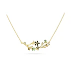 Petalia Olive Green Necklace Featured SWAROVSKI Crystals in Gold