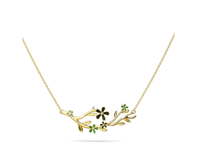 Petalia Olive Green Necklace Featured SWAROVSKI Crystals in Gold