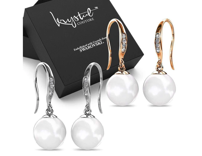 Boxed 2 Pairs Chivalry Pearl Drop Earrings Set Embellished with SWAROVSKI® crystal Pearls