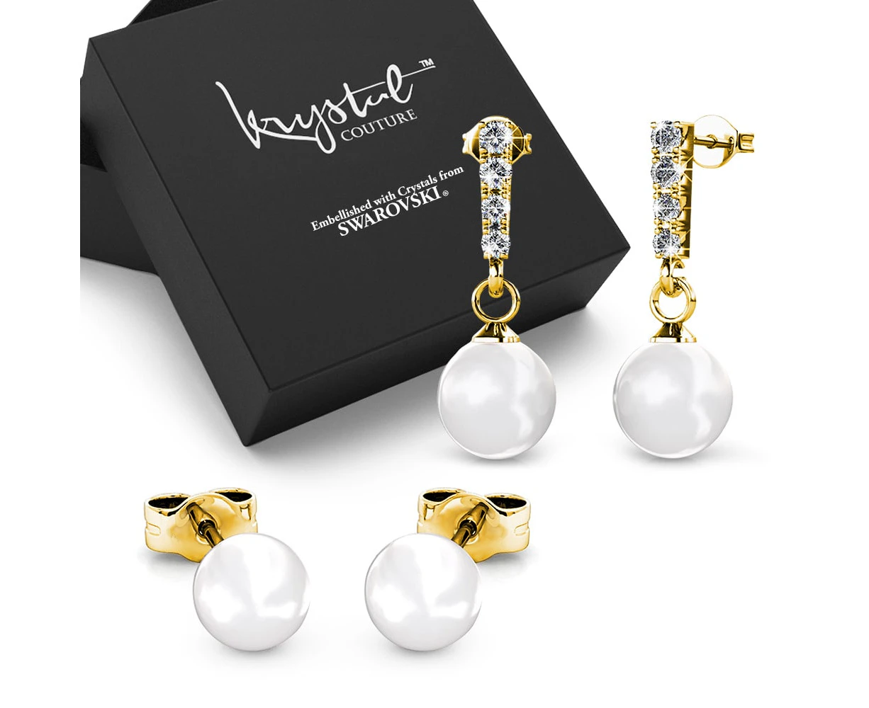 Boxed 2 Pairs Earrings Set Embellished with SWAROVSKI® Crystal Pearls