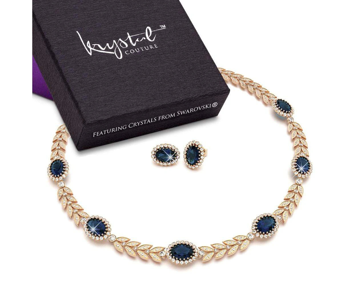 Boxed Georgina Necklace and Earrings Set Sapphire Embellished with Swarovski crystals