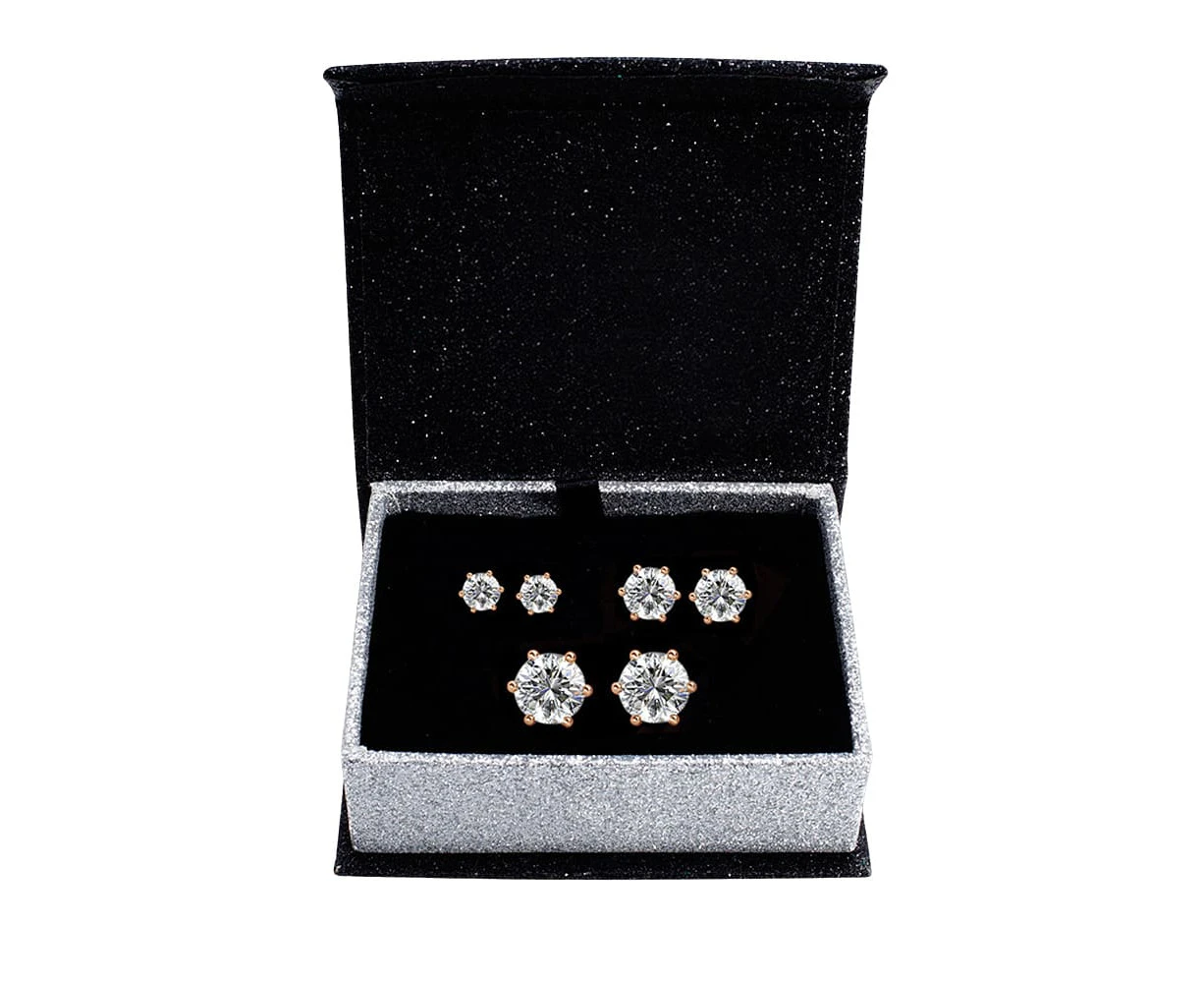 Boxed 3 Pairs Stud Earrings Set Embellished with SWAROVSKI® crystals in Rose Gold