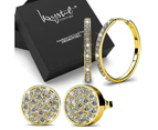 Boxed 2 Pairs 18K Gold Earrings Set Embellished with Swarovski crystals