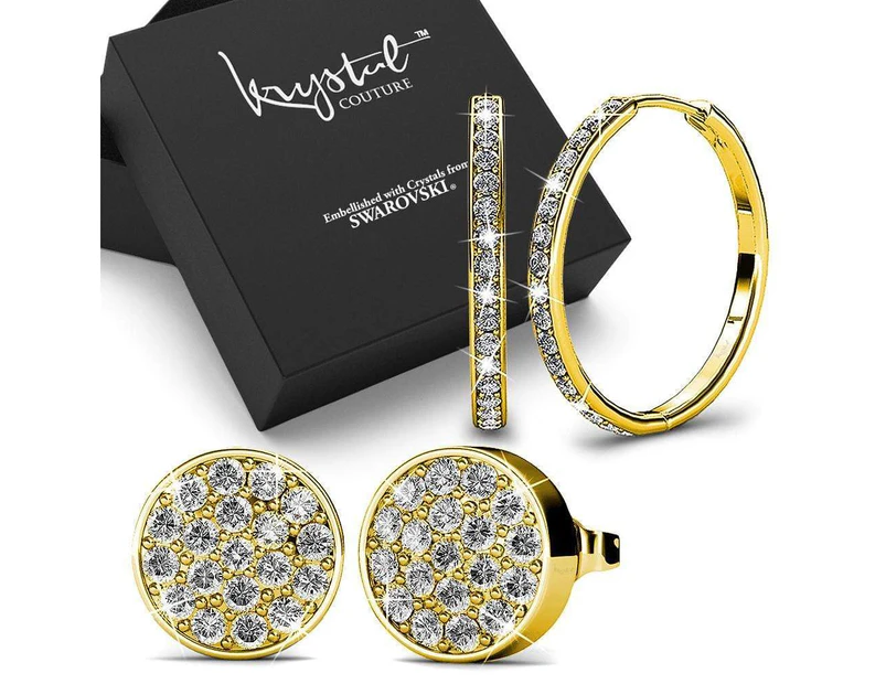 Boxed 2 Pairs 18K Gold Earrings Set Embellished with Swarovski crystals