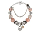 Pandora Inspired Full Beaded Charm Bracelet With Rose Gold Stretched Spiral Coil Bangle Set