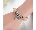 Pandora Inspired Full Beaded Charm Bracelet With Rose Gold Stretched Spiral Coil Bangle Set