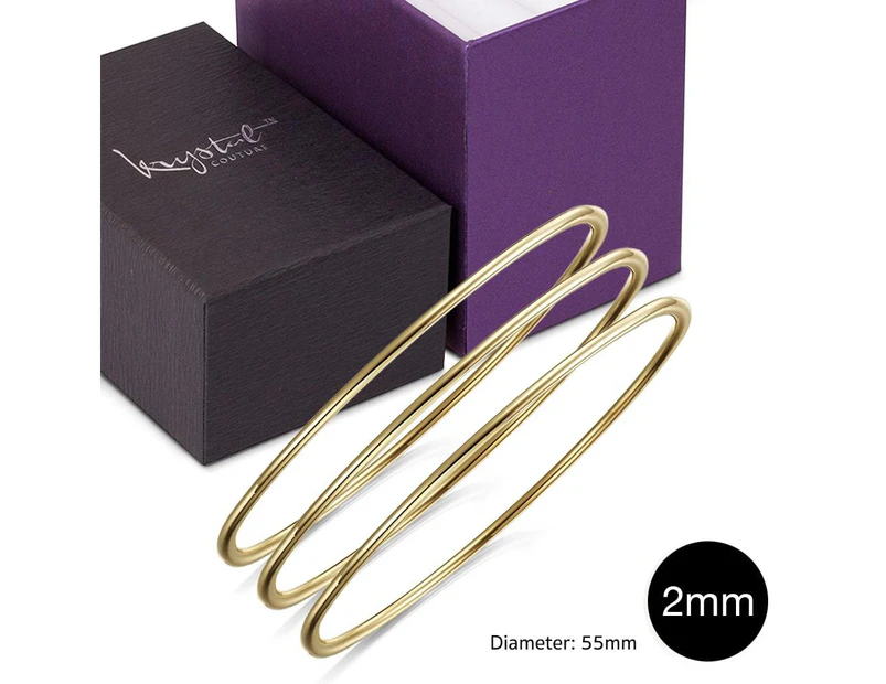 Boxed 3 pcs Solid Golf Bangle 2mm Set in Gold