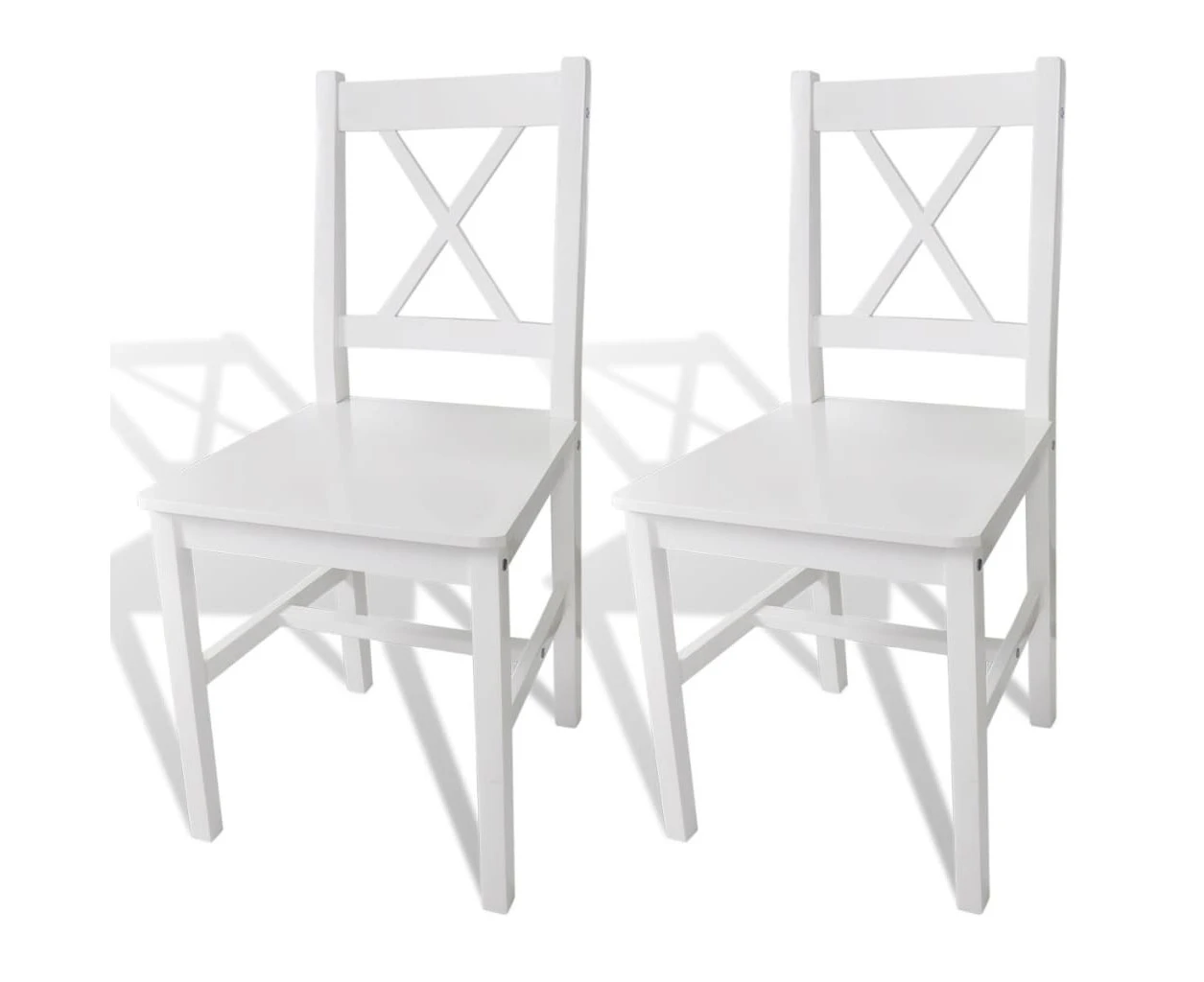 x2 White Dining Chairs Set Kitchen Dining Chair Seat Wooden Pine