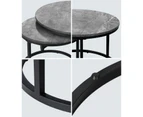 Oikiture Set of 2 Coffee Table Round Marble Nesting Side End Table Grey & Black